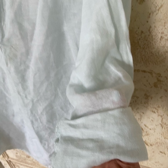 100% linen baby blue popover top fits XL missing tag - Picture 3 of 8